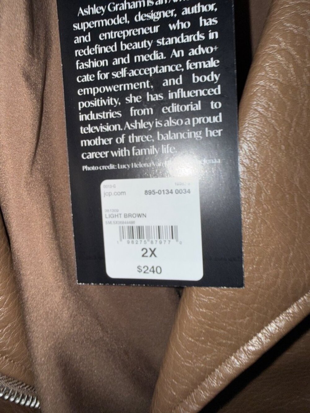 Ashley Graham Light Brown Faux Leather Moto Jacket 2X With Tags - Picture 4 of 6